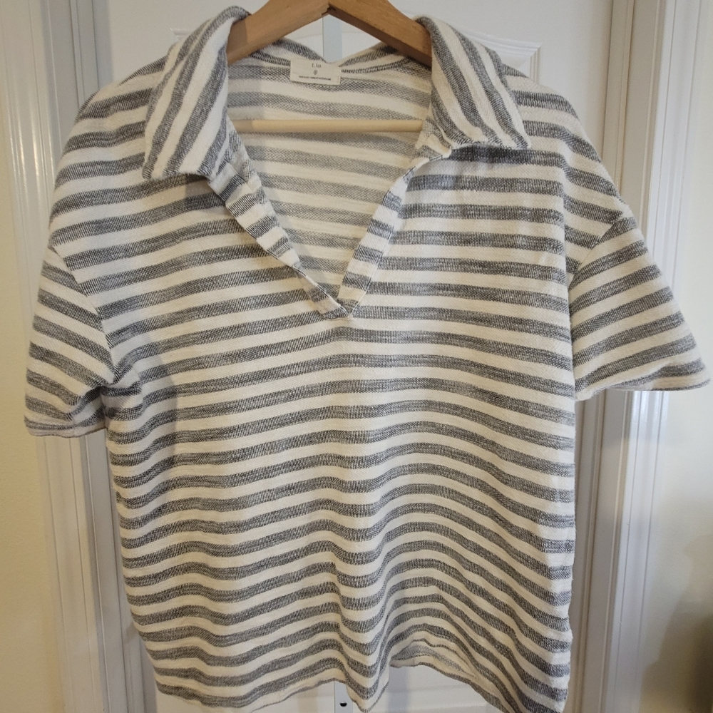 T.LA Striped Knit Polo Tee Small
